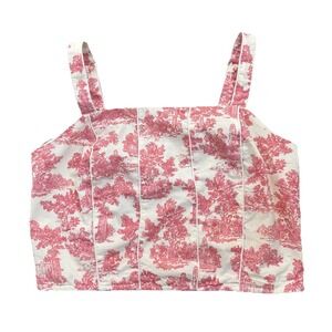 Cece Pink Toile Crop Top Womens Small Cottagecore Coquette Regency Romantic